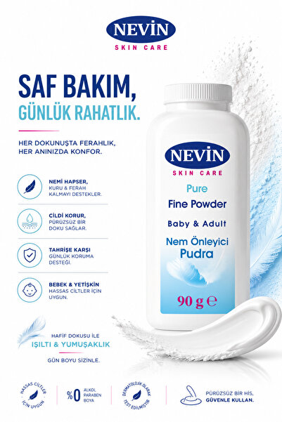 nevin Skin Care Bebek ve Yetişkin Nem Önleyici Pudra Pişik Karşıtı Hassas Cil...