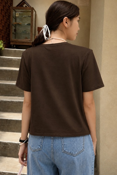 BESTYSO Kadın Vatkalı Bisiklet Yaka Viskon Kumaş T-Shirt