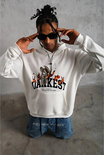 Generic Brand Men's Oversized Hooded Sweatshirt – White Color Three Thread In...