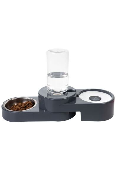 Miapet Köşeli Ayarlanabilir Hazneli Çelik Taslı Kedi-köpek Mama Ve Su Kabı Seti 1000ml