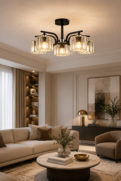 ESSLİGHT NEHİR 5’Lİ AVİZE KRİSTAL TAŞLI DEKORATİF AYDINLATMA