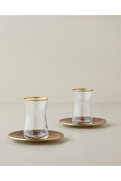 English Home Noctara Cam 4 Parça 2 Kişilik Çay Seti 165 ml Kahverengi-Gold