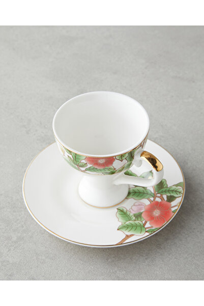 English Home Garden Dream New Bone China 4 Parça 2 Kişilik Kahve Fincan Takımı 90 ml Yeşil-Beyaz