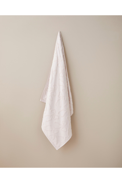 English Home Romance Ribbon Pamuk Jakarlı Banyo Havlusu 90x150 cm Pudra