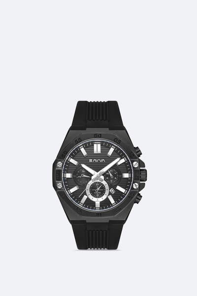 Avva Men's Black Gift Boxed Silicone Cord Wristwatch B009043