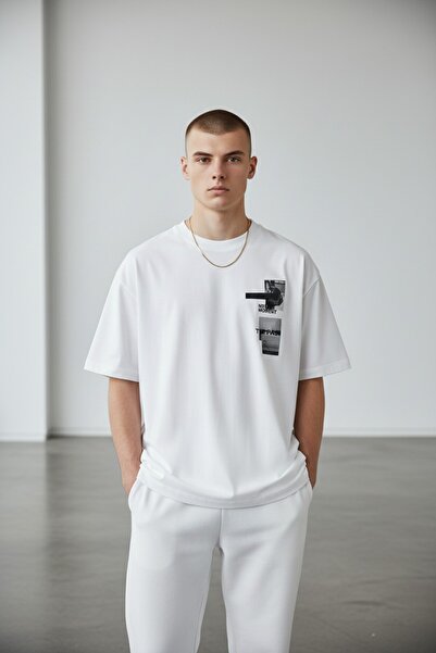 Altamira Unisex Λευκό Oversize New Moment με στάμπα φαρδιά εφαρμογή Casual T-...