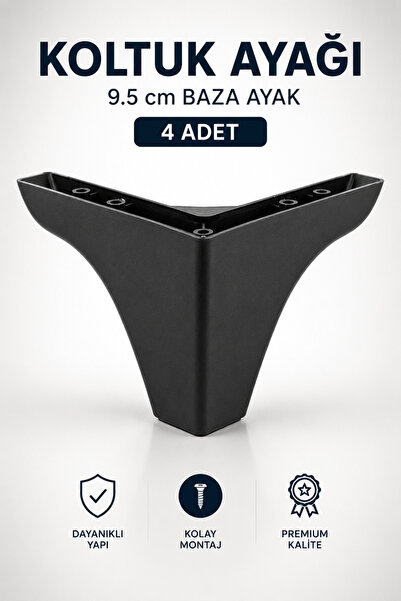 NZB Mobilya Kanepe Sehpa Puf Koltuk Ayağı Baza Ayak 10 Cm Siyah (4 Adet)