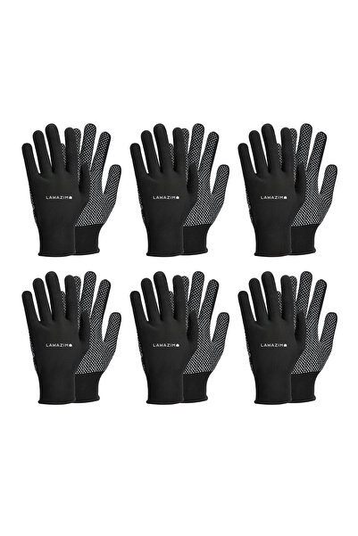 Lawazim Cotton Working Gloves - 6 Pairs Black Dotted - Non-Slip Rubber Grip K...