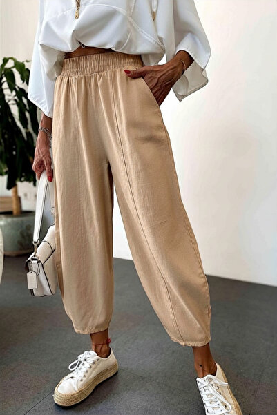 Nana & Mayka Moda Ženske bež široke pantalone, udobne za sva godišnja doba, p...