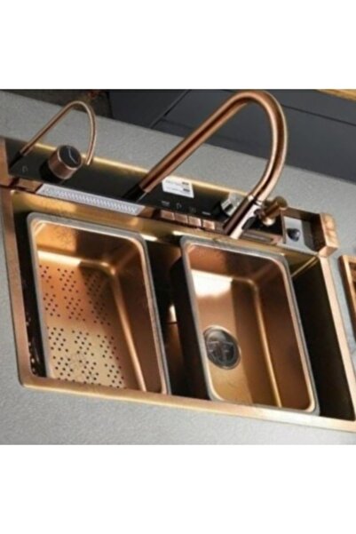 HAR & UNEX Luxury sink 75x46.50 cm. with piano mixer. Color ROSE GOLD
