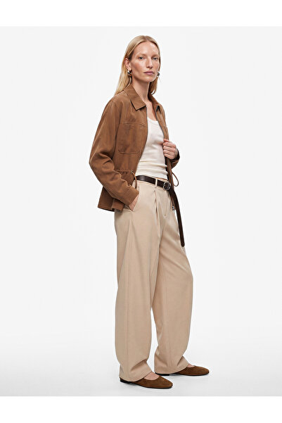 Koton Viscose Kupra Fabric Long Sleeve Shirt Jacket with Waist Tie Detail