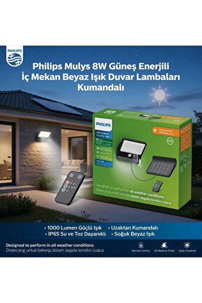 Philips Güneş Enerjili Dış Mekan Sensörlü Mulys Duvar Lambaları 8W Solar Led ...