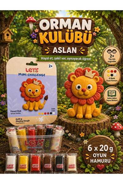 Lets Mini Challenge 5 Renk Orman Kulübü Aslan Oyun Hamuru 120g