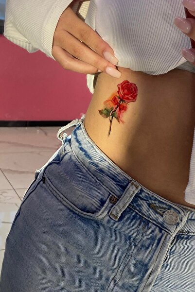 Genel Markalar Unisex Gül Geçici Dövme, Kol,bilek Göğüs Dövmesi, Tattoo Kırmızı