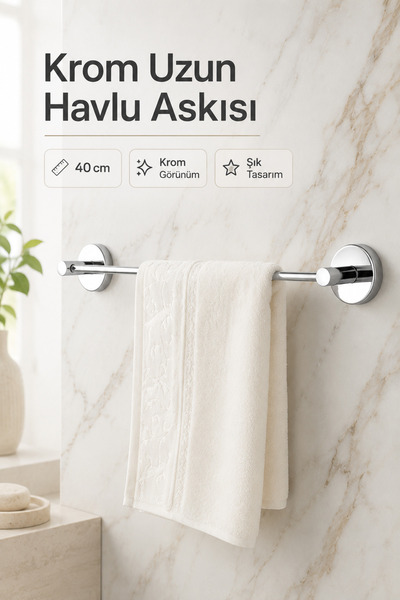 Alper Banyo Parlak Krom 40 cm Modern Tasarımlı Havlu Askılığı - Duvara Monte, Banyo ve Mutfak İçin Şık Dekor