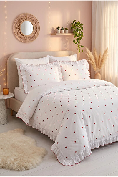 Serebien Home Collection Velora 100% Cotton Heart Pattern Embroidered, Ruffle...