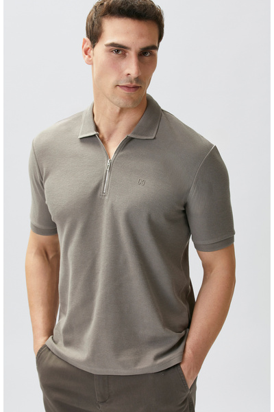 Network Vizon Fermuarlı Polo Yaka Jakarlı T-shirt
