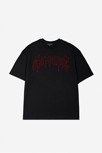 Fadeback Tricou pentru bărbați oversize Corrupt cu strasuri și piatră roșie