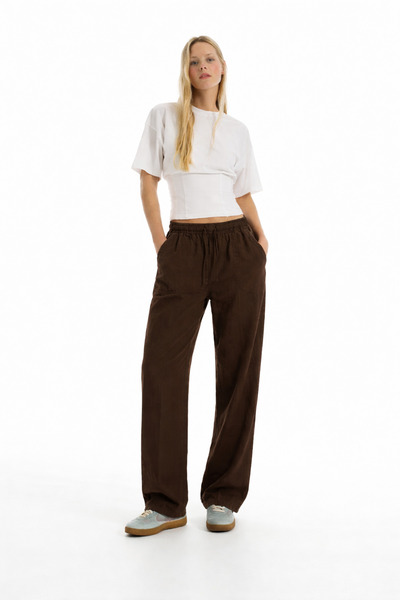 DAMGA JEANS Women's Casual Summer Trend Loose Brown Linen Trousers