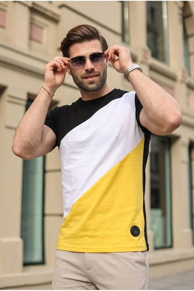Madmext Color Blocked Black T-Shirt 3018