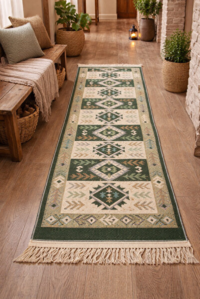 OEM Covor țesut , față-verso, dimensiune 80 x 300 cm verde