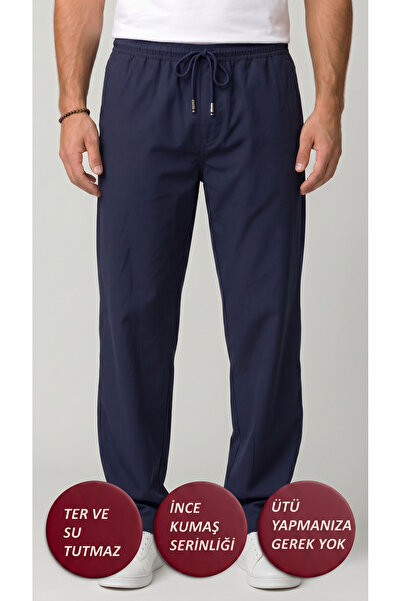 Leopars Men's Navy Blue Parachute Oversize Trousers, Wide Legs, Comfortable F...