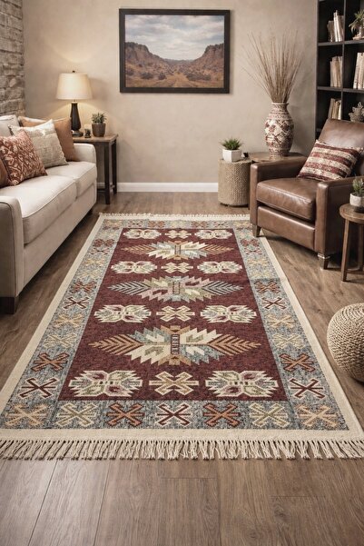 OEM Covor tradițional țesut față-verso 80x125 cm, maro și crem, model Rustic
