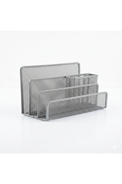 Ark Metal Organizer Desktop Document Organizer with 3 Compartments Gray Color