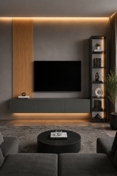 benim odam Diva Dekoratif Ahşap Görünümlü Panelli TV Ünitesi ve 1 Kapılı Cam ...