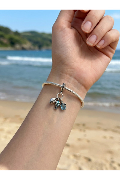 My Story Balık,deniz Kaplumbağası,deniz Kabuğu Üçlü Sallantılı Gümüş Charm
