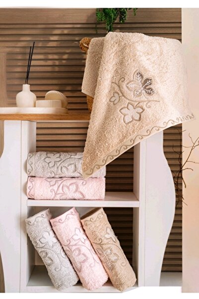 Nurpak Cutie cu 6 prosoape de mână și față 50x90, brodate cu bambus Çınar