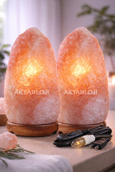 aktarloji 2 Adet / Himalaya Tuz Lambası / 1-2 Kg Doğal Kaya Tuzu / Pembe - Tu...