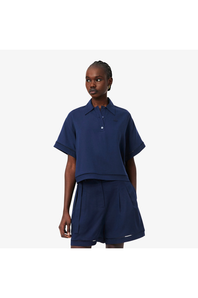 Lacoste Kadın Oversize Fit Truvakar Kollu Lacivert Polo