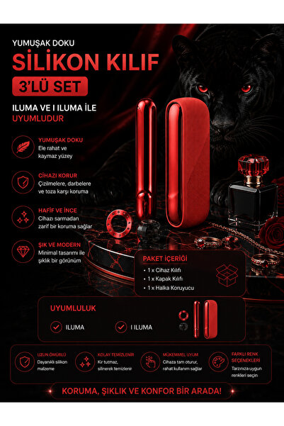 Zigver Iqos Iluma Modeli Için 3’lü Silikon Kılıf Seti Red(TEREA ILE ÇALIŞAN C...