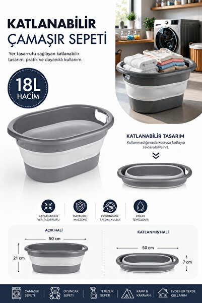 GENCHOME HOMEWARE Akordiyon Katlanabilir Sele Sepet 18 LT Çamaşır Sepeti Oyun...