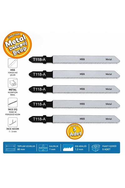 CMC Tools Metal Kesim Dekupaj Testere Bıçağı Yedek 8 cm Metal Bıçak T118A Kes...