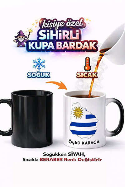 Kirbi Reklam كوب سحري من البورسلين مطبوع على الوجهين بتصميم علم أوروغواي هدية