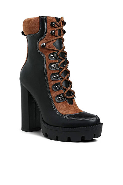 london Rag Women High Heel Lace-Up Biker Boot in Tan Brown