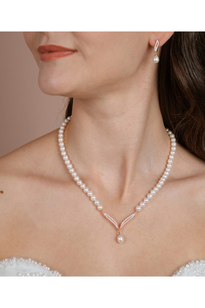 İLK İNCİ TAKI Gerçek Doğal Rose Renk İnci Set – ST093