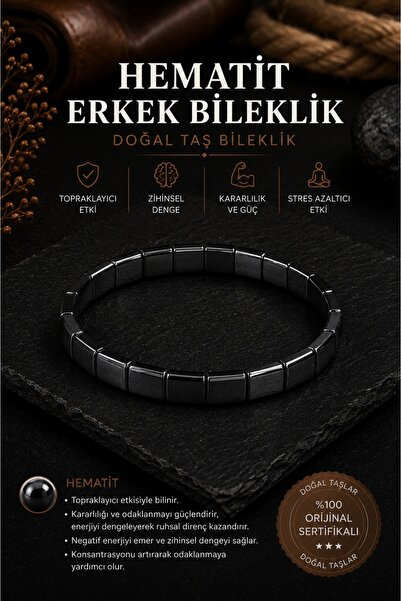 Saff Doğal Taş Hematite Men's Bracelet 7