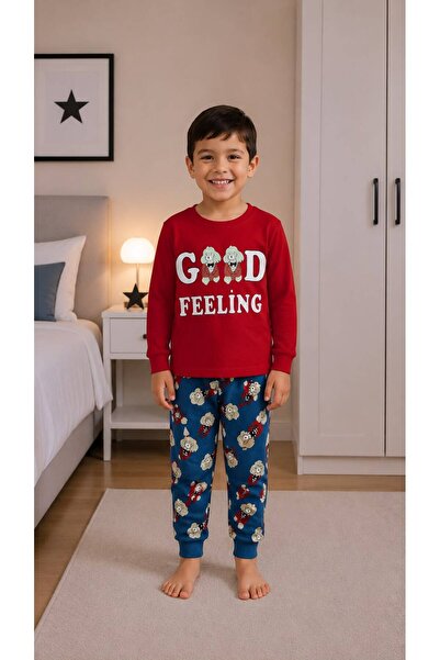 Pajama Shop Set de pijamale cu mânecă lungă pentru băiat, 100% bumbac, țesătu...