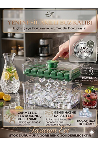 Tasarım Evi Yeni Nesil Basmalı Çift Buz Kalıbı Buzluk – Kapaklı Saklama Kutulu 28 28 56 Bölmeli 10x20 Cm