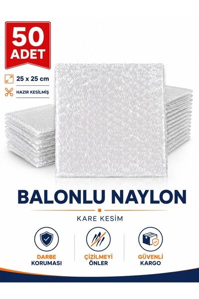 troykar Özer Home 50 Adet 25x25 cm Kesilmiş Balonlu Naylon Tabak Koruyucu Set...