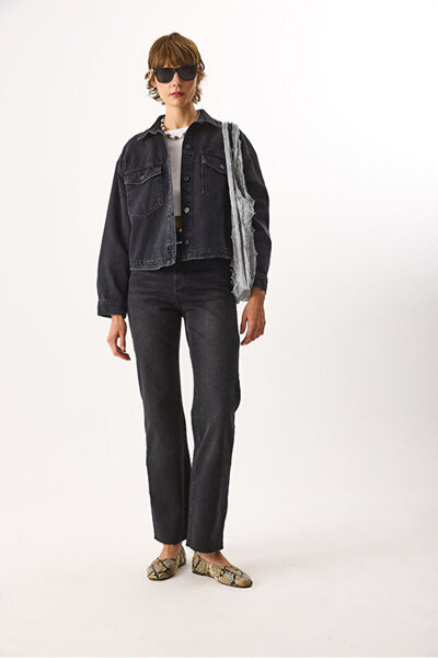 VENA Women's Lisa Black Jean Shirt 100% Cotton - Black