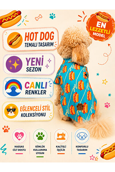 Buf & Buf Hotdog Kedi Köpek Gömleği – Dikkat Çeken Tasarım İlkbahar Yaz Pamuk...
