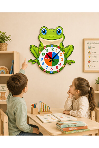 karbonsoft Sevimli Küçük Kurbağa Montessori Çocuk Odası Eğitici Ahşap Duvar S...