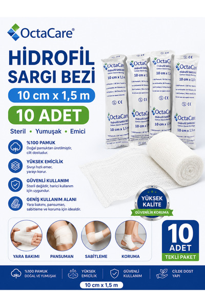 Octacare Hidrofil Sargı Bezi 10 Cm X 1,5 M 10 Adet