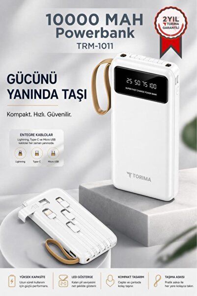 Torima Powerbank Dijital Göstergeli Kablolu 4 Çıkışlı 10.000 Mah Taşınabilir ...