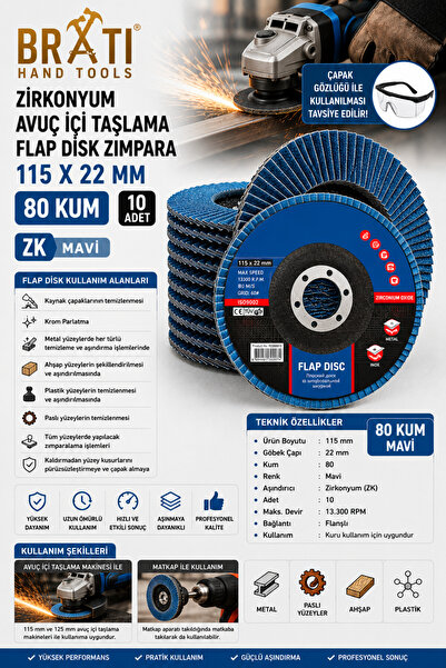 BRATİ HAND TOOLS Zirconium Zk Flap Dizk Palm Grinding Flap Disc Sandpaper 115...