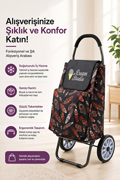 Vadi Desenli Katlanabilir Alüminyum Gövdeli Ses Yapmaz Tekerlekli Alışveriş M...
